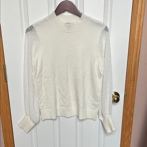 Vince Camuto Ivory Blouse with Sheer Sleeves